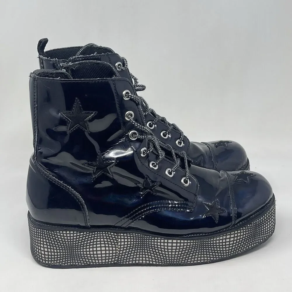 T.U.K. TUK Dolls Kill Platform Boots Womens 10 Black Creepers Wrapped Heel Goth